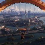 Lucia gliding on parachute