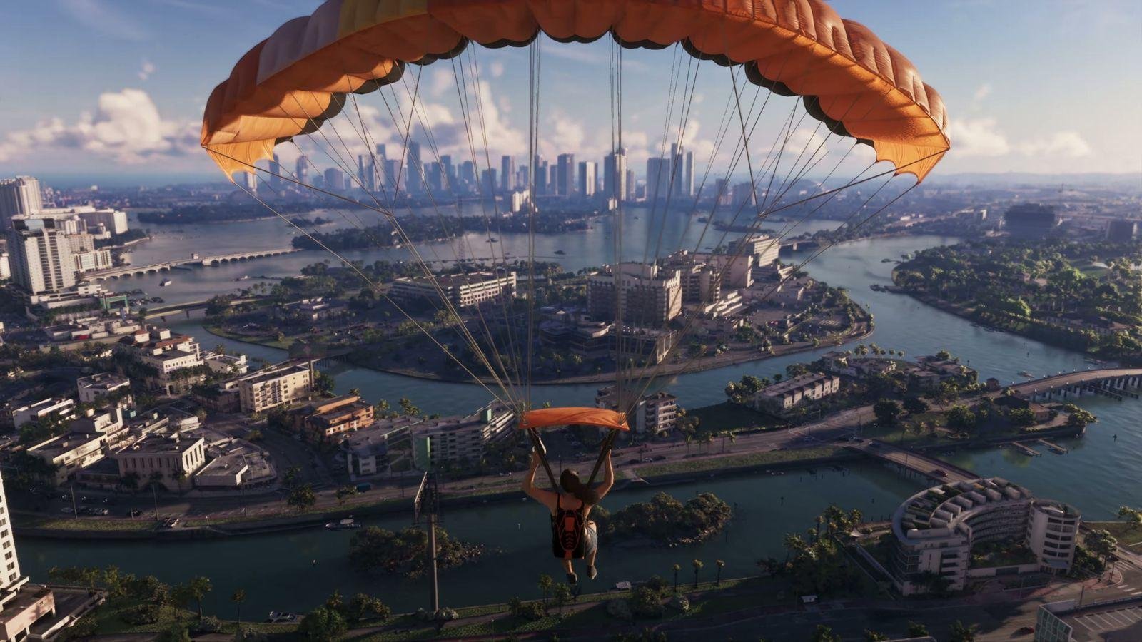 Lucia gliding on parachute
