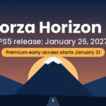 Forza Horizon 6 PS5 release date graphic showing January 26, 2027 and Premium early access on January 21
