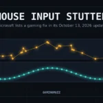 Concept graphic comparing a jittery amber cursor path with a smooth cyan path for Windows 11 mouse stutter
