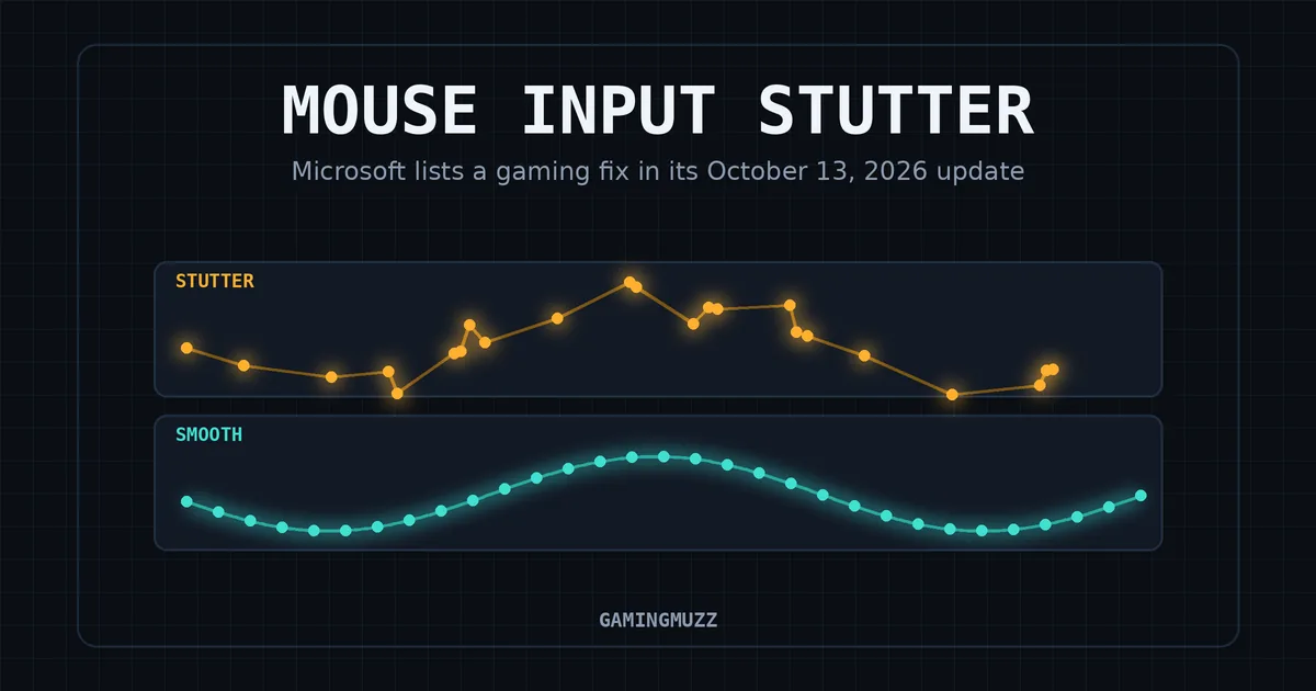 Concept graphic comparing a jittery amber cursor path with a smooth cyan path for Windows 11 mouse stutter